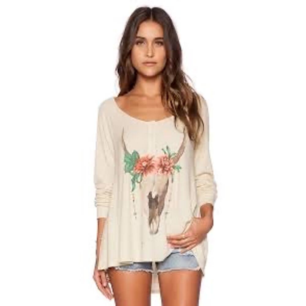 Wildfox Desert Dahlia Waffle knit Henley long sleeve tee